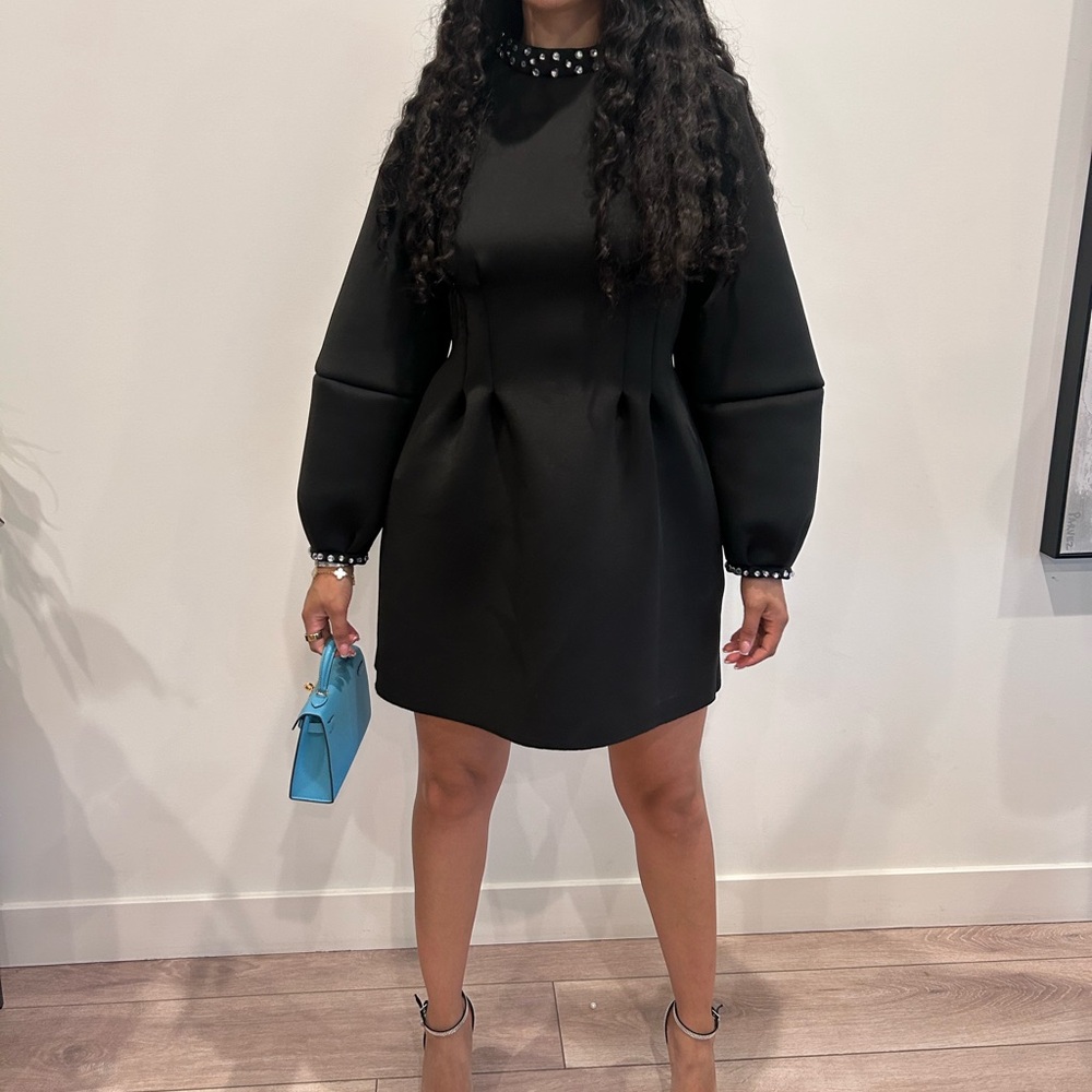 COS Black Long Sleeve Dress with Pearl Details